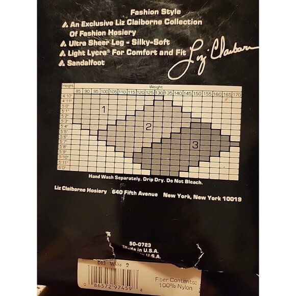VTG Lingerie Pantyhose Liz Claiborne Size 2 White NOS Iris Print Hose New Old - Picture 5 of 7